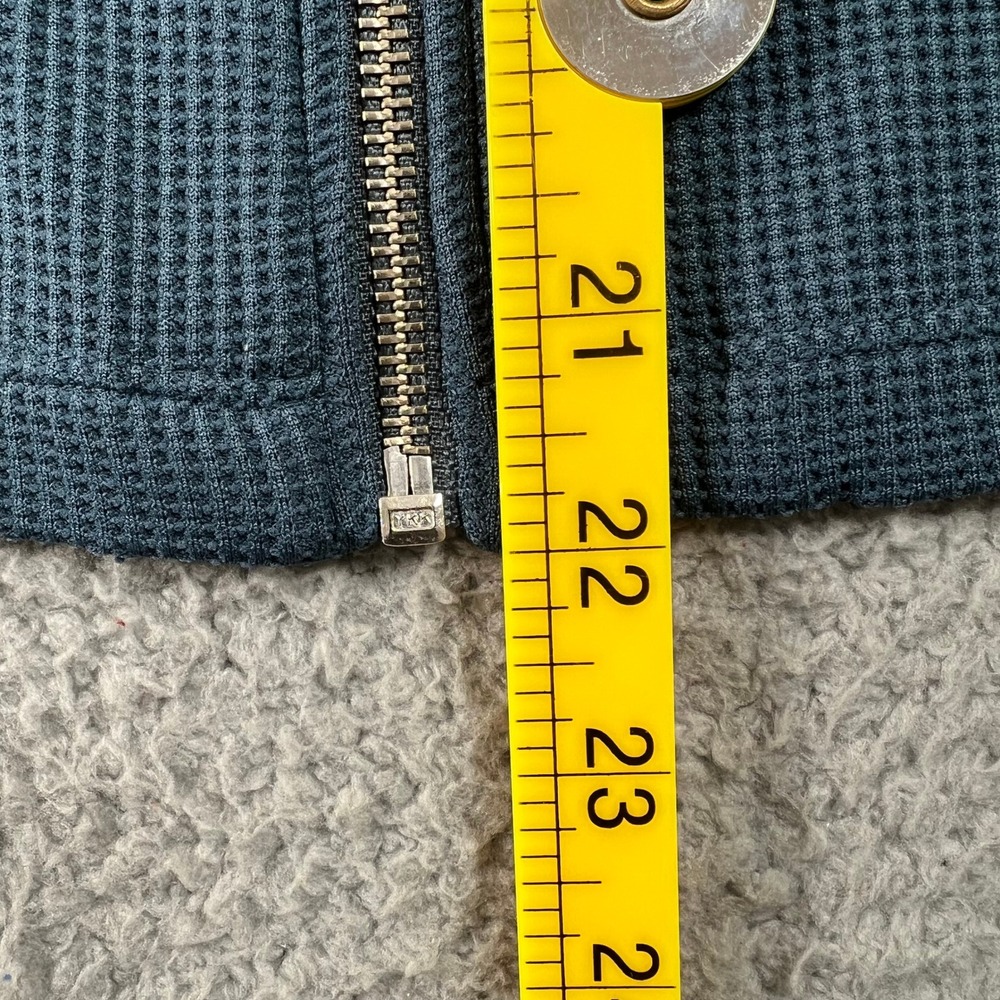 Calvin Klein Zip‎ Cardigan Juniors L Bluestone Teal Waffle Knit Short Sleeve VTG - Picture 9 of 10